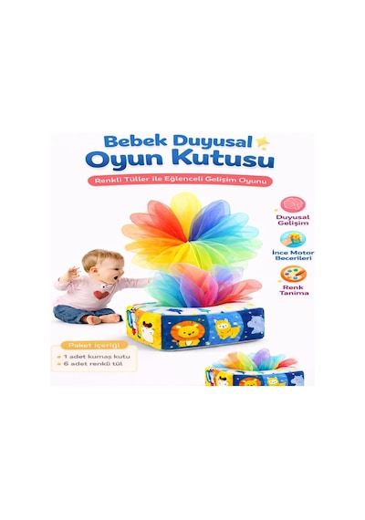 Bebekler İçin Eğitici Duyusal Oyun Kutusu Oyuncağı Renkli Tül Oyunu Peçetelik Eğitici Oyuncak