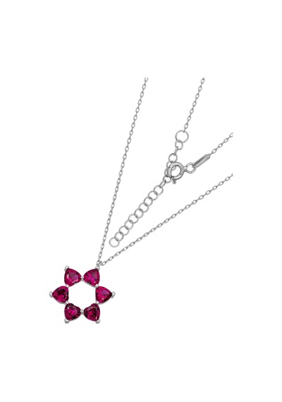 Aşkın Fısıltısı 45 + 5 Cm Uzatmalı Zincir Ruby Kalp Taşlı 925 Ayar Gümüş Kolye Gümüş