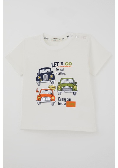 Breeze Erkek Çocuk Şortlu Takım Retro Araba Baskılı 1.5-5 Yaş , Ekru