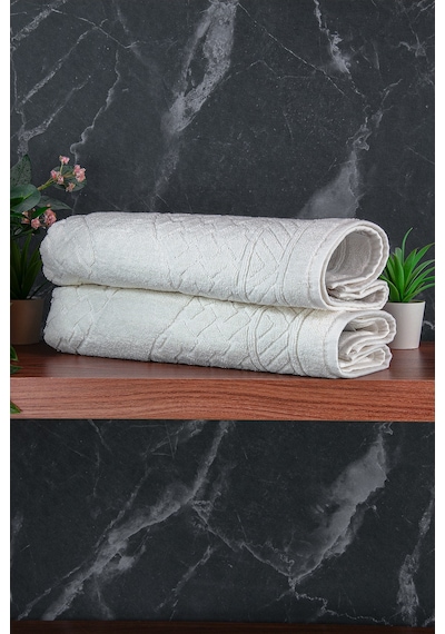 Ayak İzi Desenli 2li Ayak Havlusu - 50x70 Cm - Su Emici Banyo Paspası Seti - Beyaz Beyaz