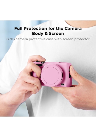 K&f Concept K&f Canon G7x Mark Iıı Uyumlu Silikon Kılıf + Ekran Koruyucu / Pembe Pembe