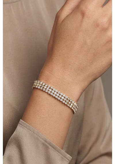Valmont Accessories 16+2 Cm Ayarlanabilir Taşlı Altın Sarısı Işıltılı 3 Sıra Su Yolu Kadın Bileklik