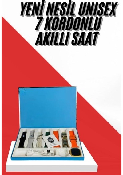 7 Kordonlu Unisex Akıllı Saat Çoklu Kordon Seçeneği Amoled Ekran