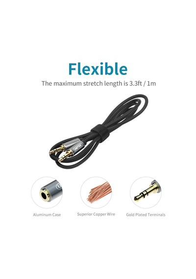3.5mm Aux Ses Kablosu Erkek Erkek 1 Metre Siyah Y-c926abk