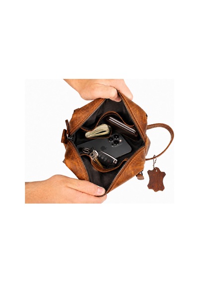Alphaclub Bag Erkek Hakiki Deri Koyu Taba Fermuarlı El Ve Clutch Çanta Model 897