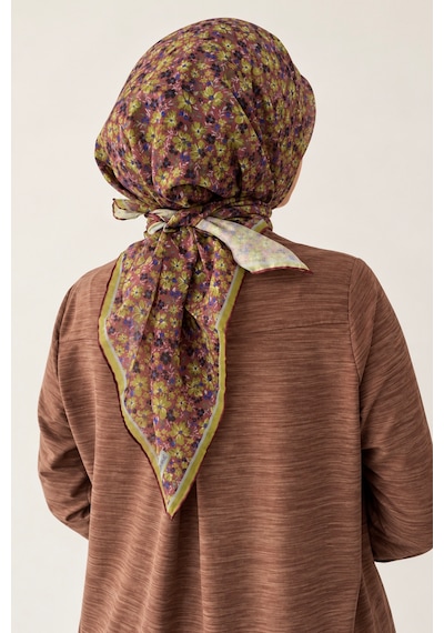 Silk Home Mini Floral Desen Soft Pamuk Eşarp Çikolata