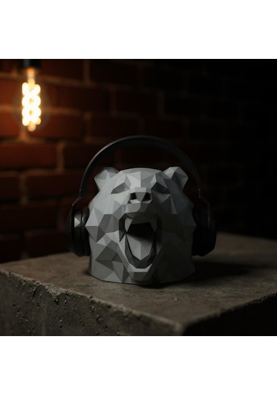 Happy3dworld Ayı Figürlü Kulaklık Standı, 3d Baskı Low Poly Masaüstü Heykel