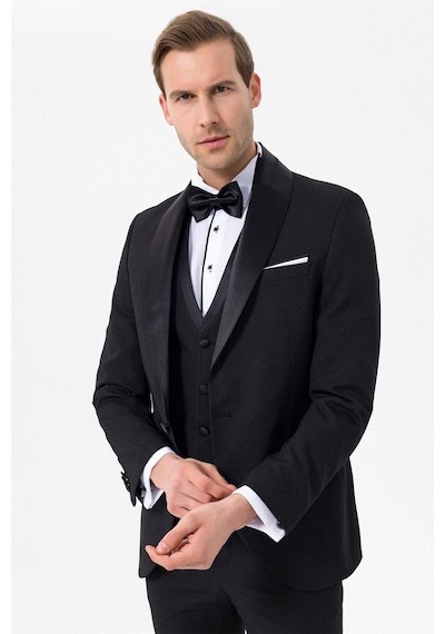 Süvari Siyah Slim Fit Armürlü 6 Drop Smokin & Damatlık