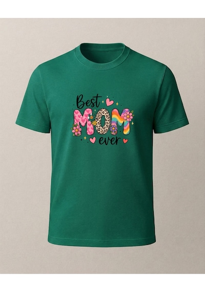 Best Mom Ever Baskılı Anne T-shirt'ü Yeşil