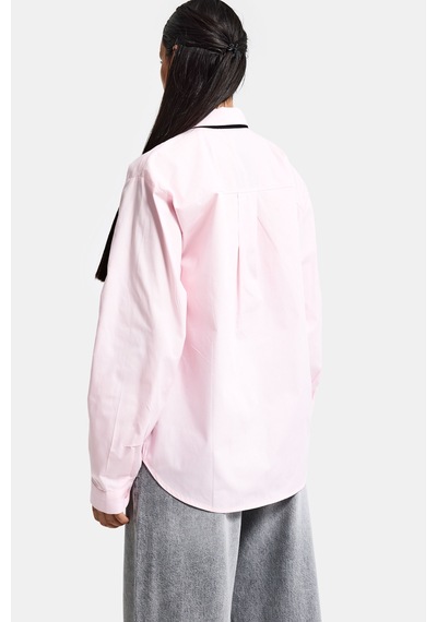 Itsbasic Kadın Pembe Renk Oversize Kravatlı Özel Tasarım Bol Kesim Gömlek