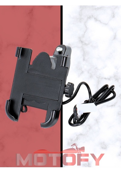 Yandan Ayarlı Usb Şarj Çıkışlı Motosiklet Gidon Telefon Tutucu Alüminyum