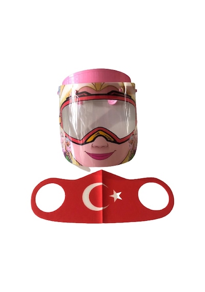 Gürbey Elsa Baskılı Çocuk Siperlik + Türk Bayrağı Desenli Çocuk Maske