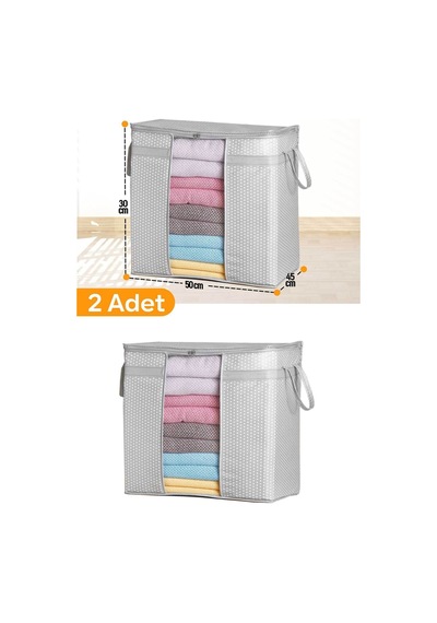 2 Adet - Pencereli Saklama Çantası 50 X 45 X 30 Cm - Gri Benekli Polipropilen 75 X 40 Gri Tr Diğer