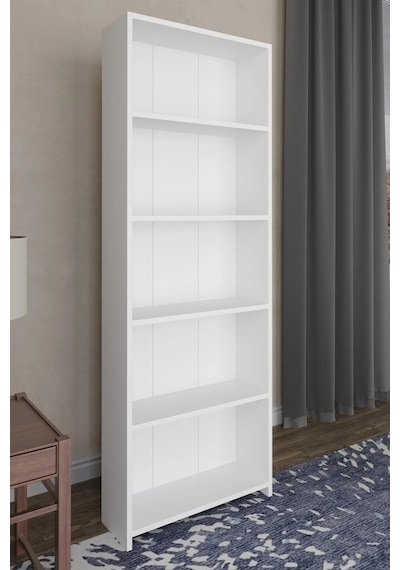 Vera 5 Raflı Kitaplık Çok Amaçlı Raf Dekoratif Raf Beyaz Beyaz
