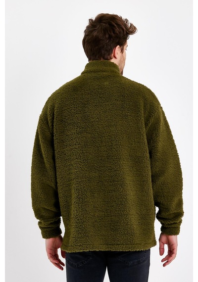 JAHR MARC Fermuarlı Oversize Yeşil Peluş Ceket - S Yeşil