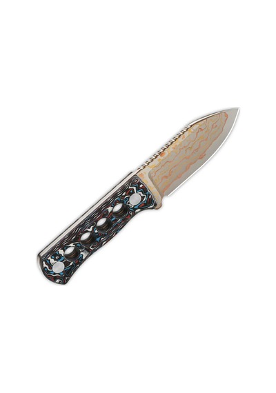 Qsp Canary Kamuflaj Karbon Fiber Sap Pirinç Bakır Damascus Çelik Boyun Kamp Bıçağı Qs141-h Kum