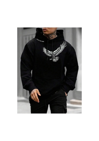 Tarzsokak Unisex Kadın/erkek Siyah Stays The Same Baskılı Oversize Kapüşonlu Sweatshirt