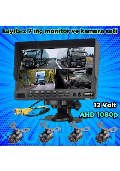 Kayıtsız 7 İnç Ekran 4 Adet Ahd 1080p Kamera Seti 12 Volt