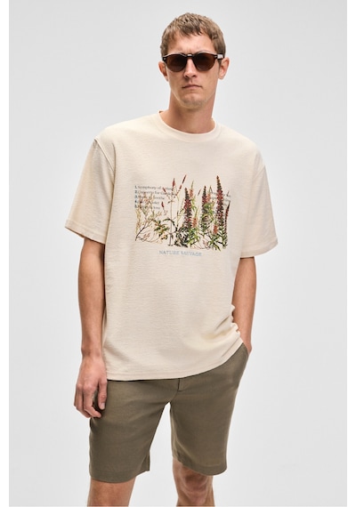 Grımelange PLANTASIA Erkek %100 Organik Pamuk Baskı ve Nakış Detaylı Kısa Kollu Vanilya T-Shirt
