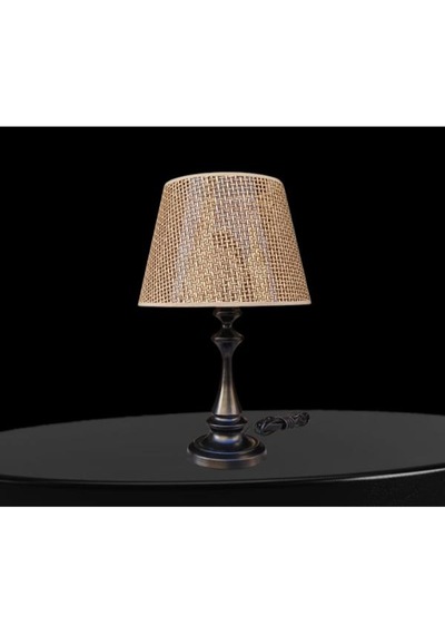 Faro Abajur Siyah Metal Gövdeli Rattan Kahverengi Şapkalı Koyu Siyah