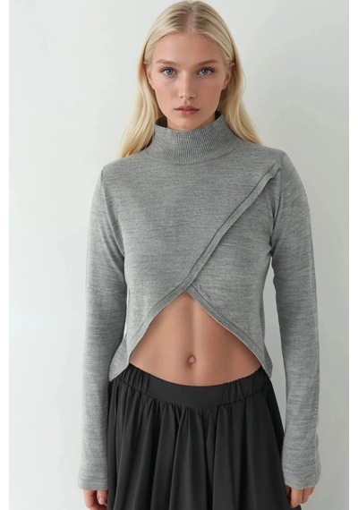 Hiccup Asimetrik Turtleneck Triko Kazak Gri
