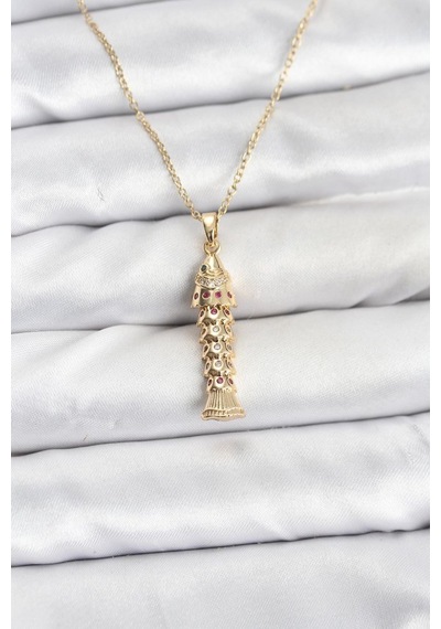316l Çelik Zincir Gold Renk Balık Model Zirkon Taşlı Kadın Kolye Tj-bko10885 Çok REnkli