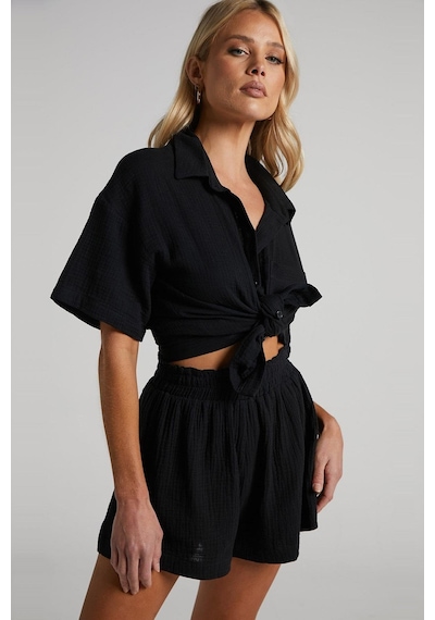 Madmext Siyah Muslin Kumaş Basic Kadın Gömlek Mg1784-siyah Siyah
