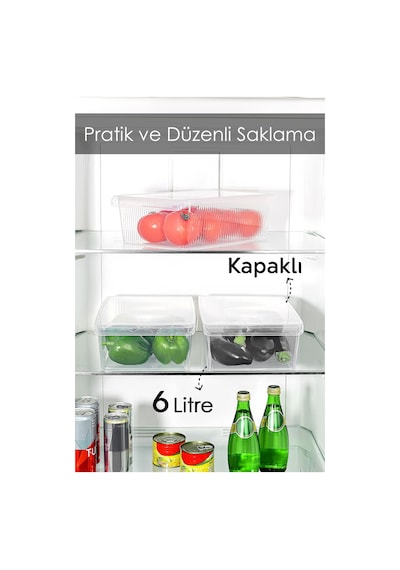 3 Adet Kapaklı Dolap İçi Buzdolabı Düzenleyici - Meyve Sebze Saklama Kabı Buzdolabı Organizer 6 Lt Şeffaf