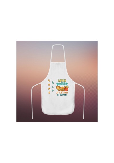 İsme Özel Çocuk Mutfak Önlüğü Little Chef At Work Tasarım Polyester Kumaş, Erkek Çocuk Hediye, Beyaz