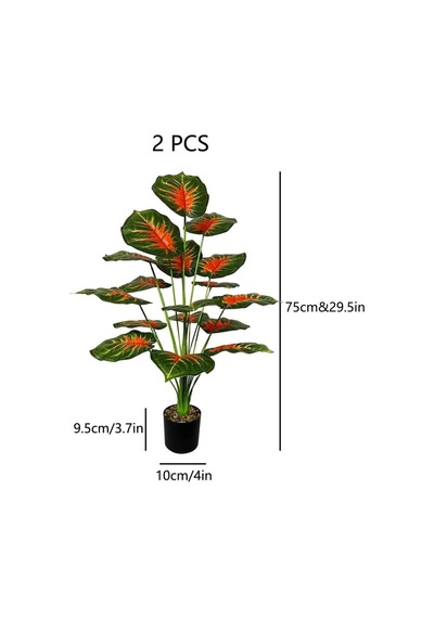 Yapay Çiçek Saksıda Tropik Kızıl Caladium 18 Dal 70 Cm Salon Çiçeği Yapay Bitki