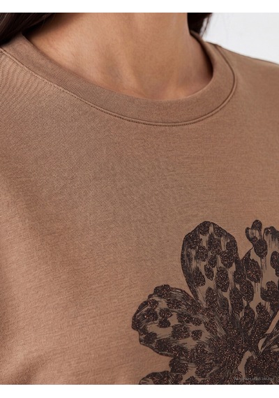 Lcw Everyday Kahverengi Çiçekli Oversize Soft Touch Kadın Tunik