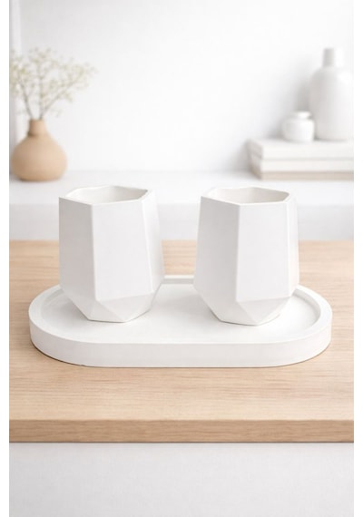 Oval Altlıklı Geometrik 2 Li Dekoratif Obje Minimal Tasarım