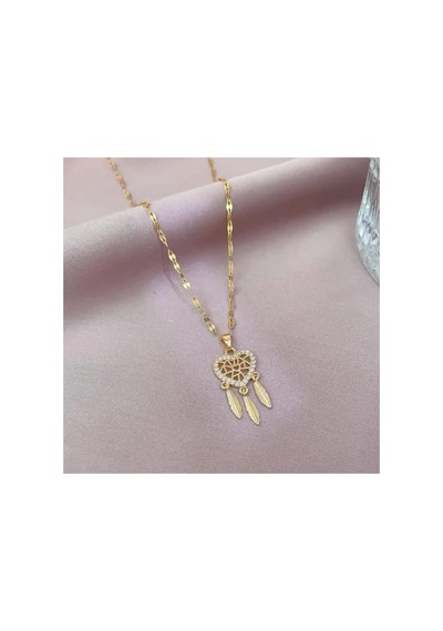 Lunarie Kalp Düş Kapanı Tüy Sarkıtlı 14k Gold Çelik Kolye Altın