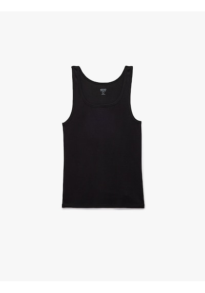 Koton Bisiklet Yaka Kolsuz Slim Fit Ribanalı Pamuklu Atlet Siyah 7wlm20001mk