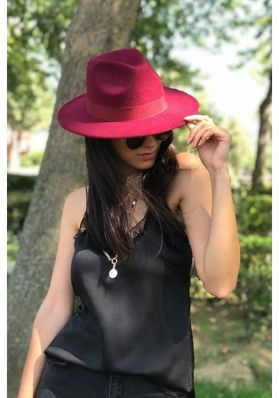 Külah Bordo Fötr Şapka Bordo-Standart