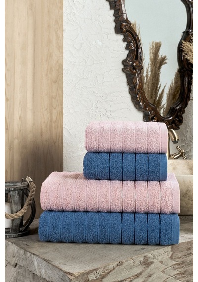 Veramoni Fluffy 4'lü Banyo Havlu Seti - İndigo-pudra