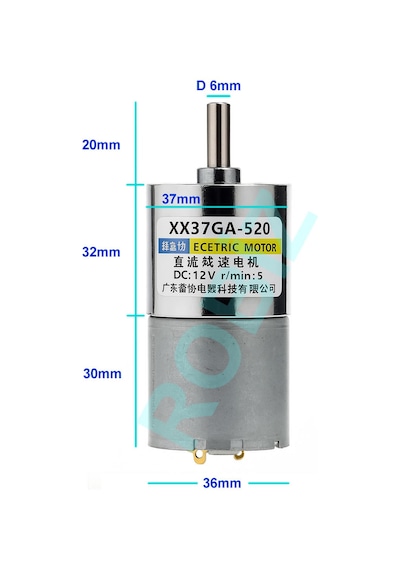 37ga-520 12v 37mm 5rpm Redüktörlü Dc Motor Metal Dişli Yüksek Tork Kuvvet Robot Oyuncak Rc Araba