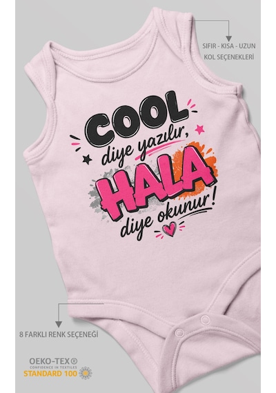 Morivokids Cool Diye Yazılır Hala Diye Okunur Sıfır Kol Bebek Body %100 Pamuk Bebe Pembe
