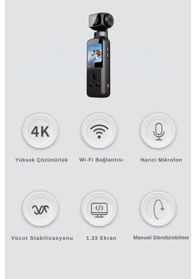 Wearfitpro 4k Yüksek Çözünürlük Aksiyon Kamerası Hareket Algılama Sabitleme Özellikli Aksiyon Kamerası Gimbal Siyah