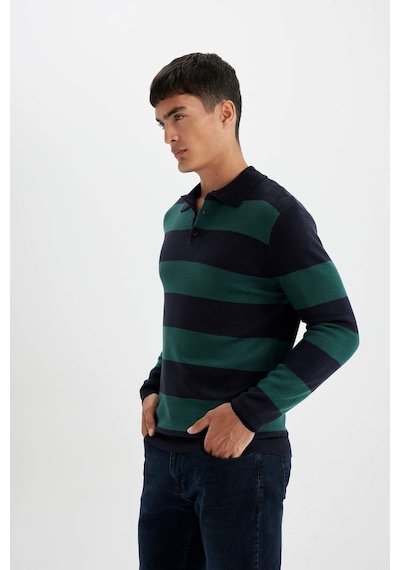 DeFacto Standart Fit Normal Kesim Çizgili Polo Yaka Triko Kazak Y4194AZ24WNGN852