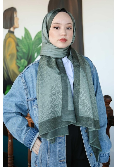 Premium Lux Original Monogram Şal İpek Vual, Yüksek Kalite, Hafif, Rahat, Şık, Tesettür, Shawl Haki