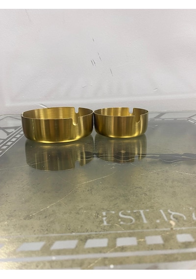 2 Li Gold Yuvarlak Paslanmaz Metal Küllük Modern Ve Şık Tasarım
