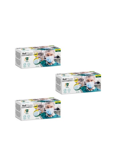 Roll Cerrahi Maske 3 Katlı Telli Eko 3 Paket 150 Adet