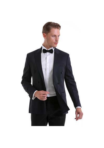 Hatemoğlu Lacivert Slim Fit Düz Sivri Yaka Klasik Kruvaze Smokin Damatlık Lacivert Hatemoğlu Lacivert Slim Fit Düz Sivri Yaka Klasik Kruvaze Smokin Damatlık Lacivert