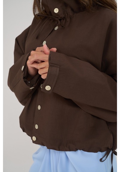 Mai Collection Liora Düğmeli Kahve Bomber Ceket