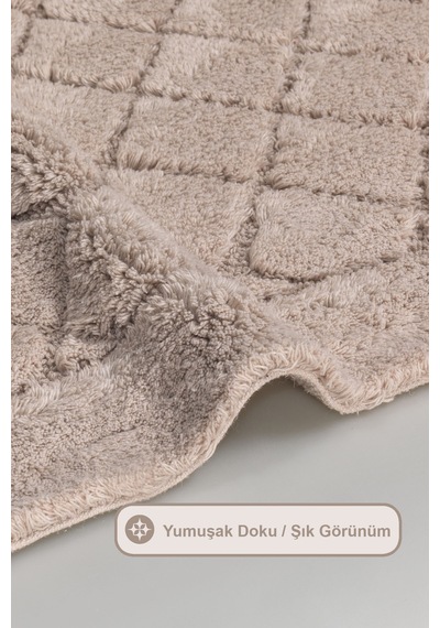Elart Frio Banyo Halısı Paspas Takımı Pamuklu 2 Adet 60x100 Cm Bej Bej