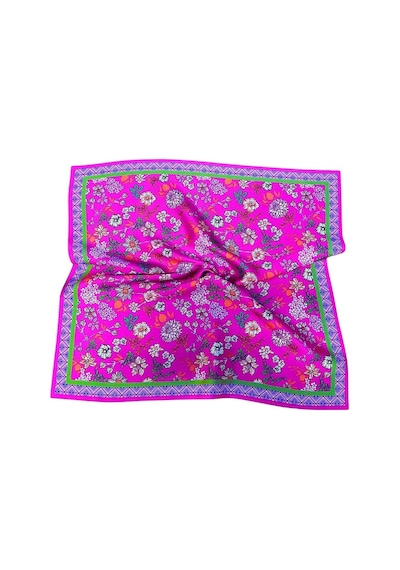Pembe Çiçek Desenli Fular Estascarf Renkli