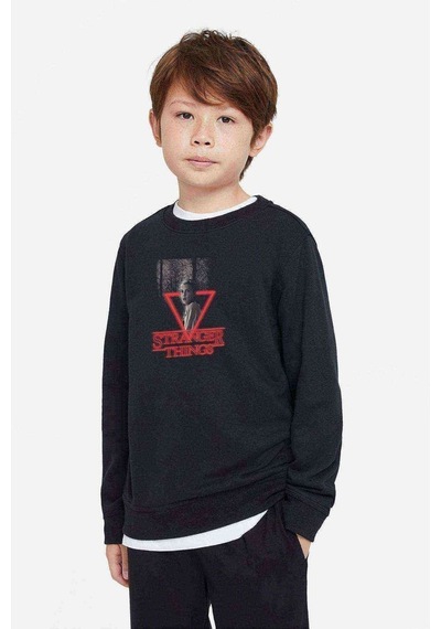 Tshirthane Stranger Things Eleven Üçgen Baskılı Unisex Çocuk Siyah Sweat Siyah