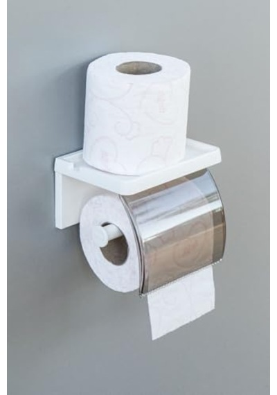 Yapışkanlı Kapaklı Tuvalet Kağıdı Askısı Banyo Tuvalet Kağıtlığı Aparatı Peçetelik Organizer Plastik, Beyaz 16.5 x 12.2 x 11.2 CM