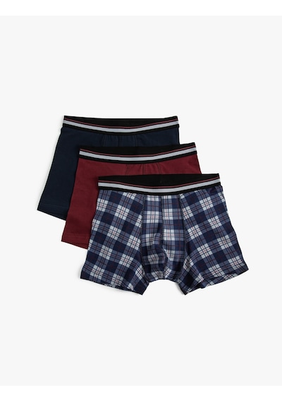 Koton 3'lü Boxer Seti Pamuklu Lacivert Ekoseli 3slm90026mk Lacivert Ekoseli